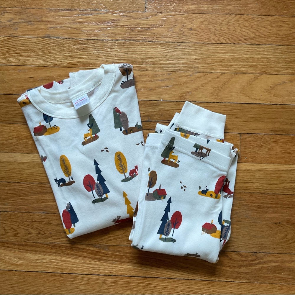 Hanna andersson fall animals long john pajamas sz 12
